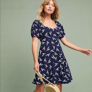 Anthropologie Maeve Fern Navy Butterfly Print Vintage Style Mini Dress